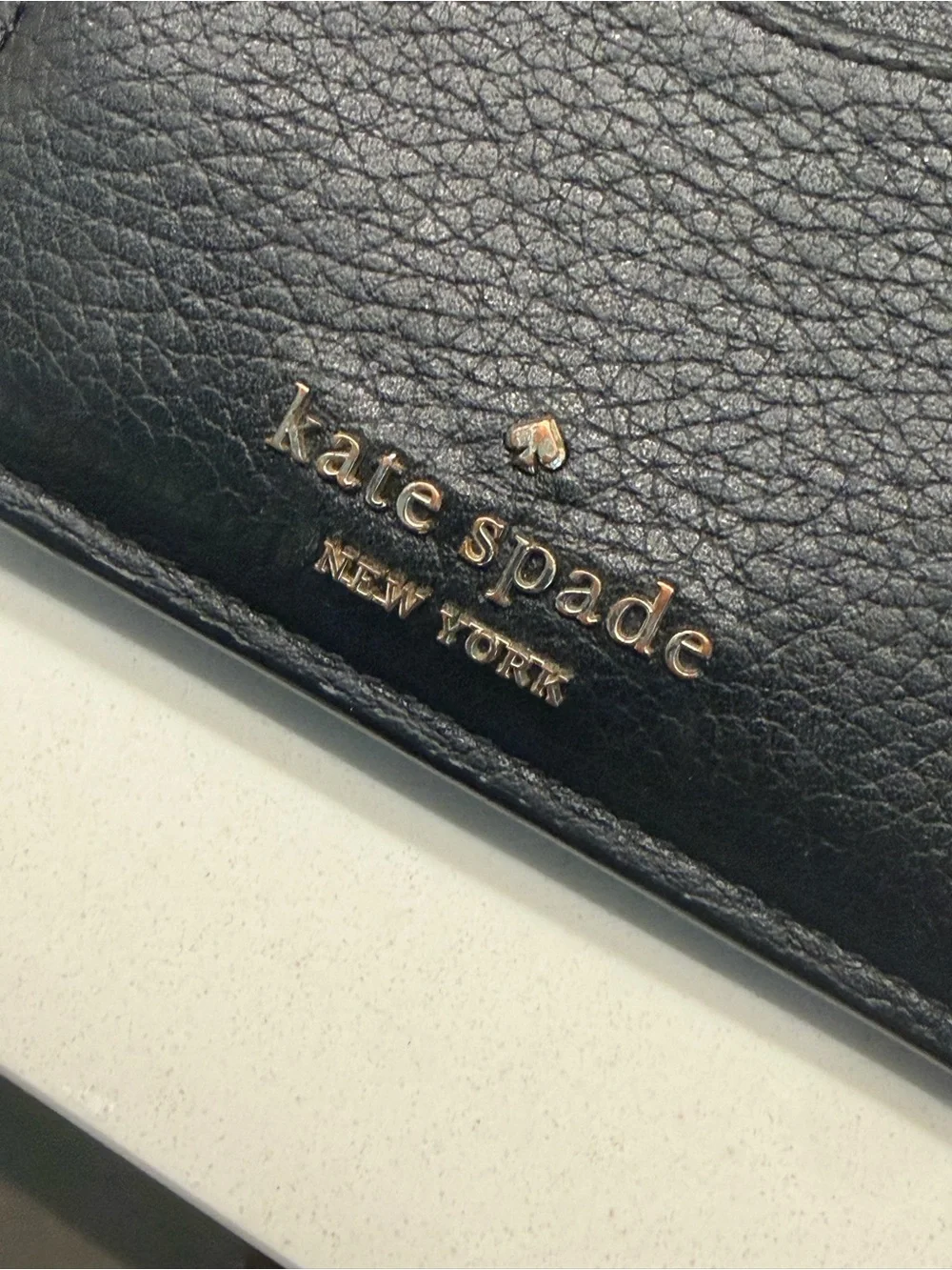 kate spade Black Leather Logo Card Wallet with Gold-tone Accent